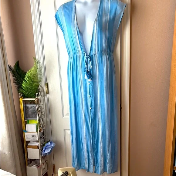Blue and White Striped Maxi Cover Up - Picture 1 of 3